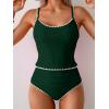 imageEomenie Tankini Swimsuit for Women Tummy Control Ruched Two Piece Bathing Suits High Waisted Shell Stitch SwimwearGreen