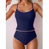 imageEomenie Tankini Swimsuit for Women Tummy Control Ruched Two Piece Bathing Suits High Waisted Shell Stitch SwimwearNavy Blue