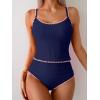 imageEomenie Tankini Swimsuit for Women Tummy Control Ruched Two Piece Bathing Suits High Waisted Shell Stitch SwimwearNavy Blue