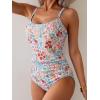 imageEomenie Tankini Swimsuit for Women Tummy Control Ruched Two Piece Bathing Suits High Waisted Shell Stitch SwimwearPink Floral