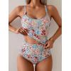 imageEomenie Tankini Swimsuit for Women Tummy Control Ruched Two Piece Bathing Suits High Waisted Shell Stitch SwimwearPink Floral