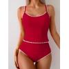 imageEomenie Tankini Swimsuit for Women Tummy Control Ruched Two Piece Bathing Suits High Waisted Shell Stitch SwimwearRed
