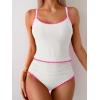 imageEomenie Tankini Swimsuit for Women Tummy Control Ruched Two Piece Bathing Suits High Waisted Shell Stitch SwimwearWhite Pink