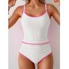 imageEomenie Tankini Swimsuit for Women Tummy Control Ruched Two Piece Bathing Suits High Waisted Shell Stitch SwimwearWhite Pink