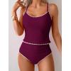 imageEomenie Tankini Swimsuit for Women Tummy Control Ruched Two Piece Bathing Suits High Waisted Shell Stitch SwimwearWine Red