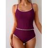 imageEomenie Tankini Swimsuit for Women Tummy Control Ruched Two Piece Bathing Suits High Waisted Shell Stitch SwimwearWine Red