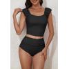 imageEomenie Tankini Swimsuits for Women Ruched Tummy Control Bathing Suit Two Piece Swim Tank Top with High Waisted BottomBlack