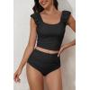 imageEomenie Tankini Swimsuits for Women Ruched Tummy Control Bathing Suit Two Piece Swim Tank Top with High Waisted BottomBlack