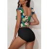 imageEomenie Tankini Swimsuits for Women Ruched Tummy Control Bathing Suit Two Piece Swim Tank Top with High Waisted BottomBlack Floral