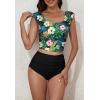 imageEomenie Tankini Swimsuits for Women Ruched Tummy Control Bathing Suit Two Piece Swim Tank Top with High Waisted BottomBlack Floral