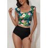 imageEomenie Tankini Swimsuits for Women Ruched Tummy Control Bathing Suit Two Piece Swim Tank Top with High Waisted BottomBlack Floral