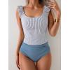 imageEomenie Tankini Swimsuits for Women Ruched Tummy Control Bathing Suit Two Piece Swim Tank Top with High Waisted BottomBlack White Stripe