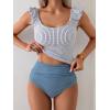 imageEomenie Tankini Swimsuits for Women Ruched Tummy Control Bathing Suit Two Piece Swim Tank Top with High Waisted BottomBlack White Stripe