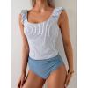 imageEomenie Tankini Swimsuits for Women Ruched Tummy Control Bathing Suit Two Piece Swim Tank Top with High Waisted BottomBlack White Stripe