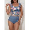 imageEomenie Tankini Swimsuits for Women Ruched Tummy Control Bathing Suit Two Piece Swim Tank Top with High Waisted BottomBlue Floral