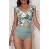 imageEomenie Tankini Swimsuits for Women Ruched Tummy Control Bathing Suit Two Piece Swim Tank Top with High Waisted BottomGreen Floral