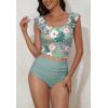 imageEomenie Tankini Swimsuits for Women Ruched Tummy Control Bathing Suit Two Piece Swim Tank Top with High Waisted BottomGreen Floral