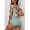 imageEomenie Tankini Swimsuits for Women Ruched Tummy Control Bathing Suit Two Piece Swim Tank Top with High Waisted BottomGreen Floral