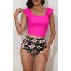 imageEomenie Tankini Swimsuits for Women Ruched Tummy Control Bathing Suit Two Piece Swim Tank Top with High Waisted BottomHot Pink
