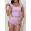 imageEomenie Tankini Swimsuits for Women Ruched Tummy Control Bathing Suit Two Piece Swim Tank Top with High Waisted BottomLight Purple