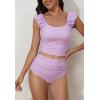 imageEomenie Tankini Swimsuits for Women Ruched Tummy Control Bathing Suit Two Piece Swim Tank Top with High Waisted BottomLight Purple