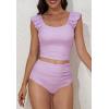 imageEomenie Tankini Swimsuits for Women Ruched Tummy Control Bathing Suit Two Piece Swim Tank Top with High Waisted BottomLight Purple