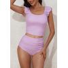 imageEomenie Tankini Swimsuits for Women Ruched Tummy Control Bathing Suit Two Piece Swim Tank Top with High Waisted BottomLight Purple