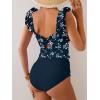 imageEomenie Tankini Swimsuits for Women Ruched Tummy Control Bathing Suit Two Piece Swim Tank Top with High Waisted BottomNavy Blue Pink Floral