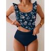 imageEomenie Tankini Swimsuits for Women Ruched Tummy Control Bathing Suit Two Piece Swim Tank Top with High Waisted BottomNavy Blue Pink Floral