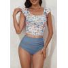 imageEomenie Tankini Swimsuits for Women Ruched Tummy Control Bathing Suit Two Piece Swim Tank Top with High Waisted BottomOrange Floral