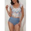 imageEomenie Tankini Swimsuits for Women Ruched Tummy Control Bathing Suit Two Piece Swim Tank Top with High Waisted BottomOrange Floral