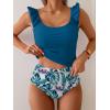 imageEomenie Tankini Swimsuits for Women Ruched Tummy Control Bathing Suit Two Piece Swim Tank Top with High Waisted BottomPeacock Blue Leaf