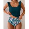 imageEomenie Tankini Swimsuits for Women Ruched Tummy Control Bathing Suit Two Piece Swim Tank Top with High Waisted BottomPeacock Green Leaf