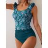 imageEomenie Tankini Swimsuits for Women Ruched Tummy Control Bathing Suit Two Piece Swim Tank Top with High Waisted BottomPeacock Green Print