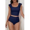 imageEomenie Tankini Swimsuits for Women Ruched Tummy Control Bathing Suit Two Piece Swim Tank Top with High Waisted BottomPurplish Blue