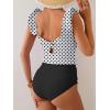 imageEomenie Tankini Swimsuits for Women Ruched Tummy Control Bathing Suit Two Piece Swim Tank Top with High Waisted BottomWhite Polka Dots