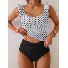 imageEomenie Tankini Swimsuits for Women Ruched Tummy Control Bathing Suit Two Piece Swim Tank Top with High Waisted BottomWhite Polka Dots