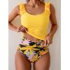 imageEomenie Tankini Swimsuits for Women Ruched Tummy Control Bathing Suit Two Piece Swim Tank Top with High Waisted BottomYellow Print