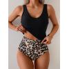 imageEomenie Two Piece Tankini Swimsuits for Women Tummy Control Bathing Suits Cutout Back Swim Tank Top with High Waisted BottomBlack Leopard