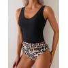 imageEomenie Two Piece Tankini Swimsuits for Women Tummy Control Bathing Suits Cutout Back Swim Tank Top with High Waisted BottomBlack Leopard