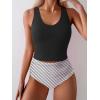 imageEomenie Two Piece Tankini Swimsuits for Women Tummy Control Bathing Suits Cutout Back Swim Tank Top with High Waisted BottomBlack Stripes