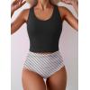 imageEomenie Two Piece Tankini Swimsuits for Women Tummy Control Bathing Suits Cutout Back Swim Tank Top with High Waisted BottomBlack Stripes