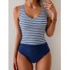 imageEomenie Two Piece Tankini Swimsuits for Women Tummy Control Bathing Suits Cutout Back Swim Tank Top with High Waisted BottomBlue Stripe