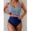 imageEomenie Two Piece Tankini Swimsuits for Women Tummy Control Bathing Suits Cutout Back Swim Tank Top with High Waisted BottomBlue Stripe