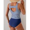 imageEomenie Two Piece Tankini Swimsuits for Women Tummy Control Bathing Suits Cutout Back Swim Tank Top with High Waisted BottomBlue Stripe