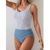 imageEomenie Two Piece Tankini Swimsuits for Women Tummy Control Bathing Suits Cutout Back Swim Tank Top with High Waisted BottomBlue and White Strip