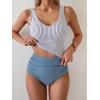 imageEomenie Two Piece Tankini Swimsuits for Women Tummy Control Bathing Suits Cutout Back Swim Tank Top with High Waisted BottomBlue and White Strip