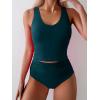 imageEomenie Two Piece Tankini Swimsuits for Women Tummy Control Bathing Suits Cutout Back Swim Tank Top with High Waisted BottomDark Green
