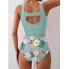 imageEomenie Two Piece Tankini Swimsuits for Women Tummy Control Bathing Suits Cutout Back Swim Tank Top with High Waisted BottomGreen Floral