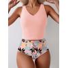 imageEomenie Two Piece Tankini Swimsuits for Women Tummy Control Bathing Suits Cutout Back Swim Tank Top with High Waisted BottomLight Pink Floral